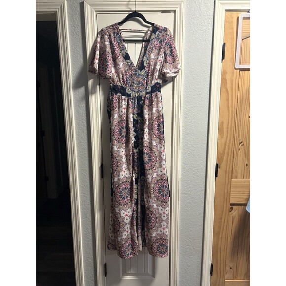Altar'd State Maxi Dress Womens Medium Boho Floral Flutter Sleeve Festival Fairy - Picture 2 of 10